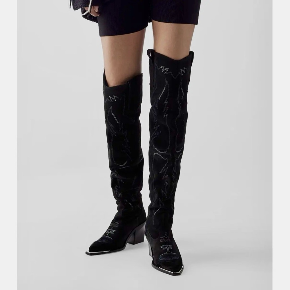 Zadig & Voltaire Women’s Cara Black Suede Over the Knee Cowboy Boots Size 9